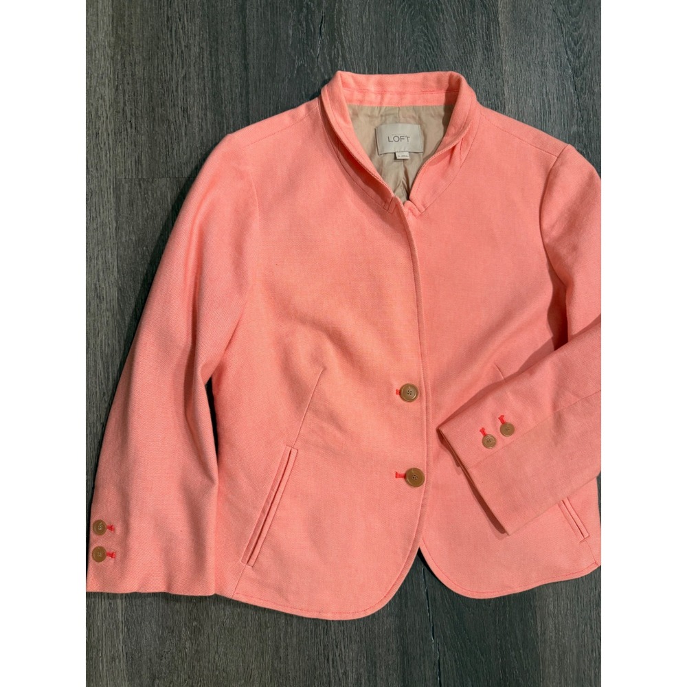 LOFT Ann Taylor Women Coral Pink Textured Structured Blazer Jacket Size 8